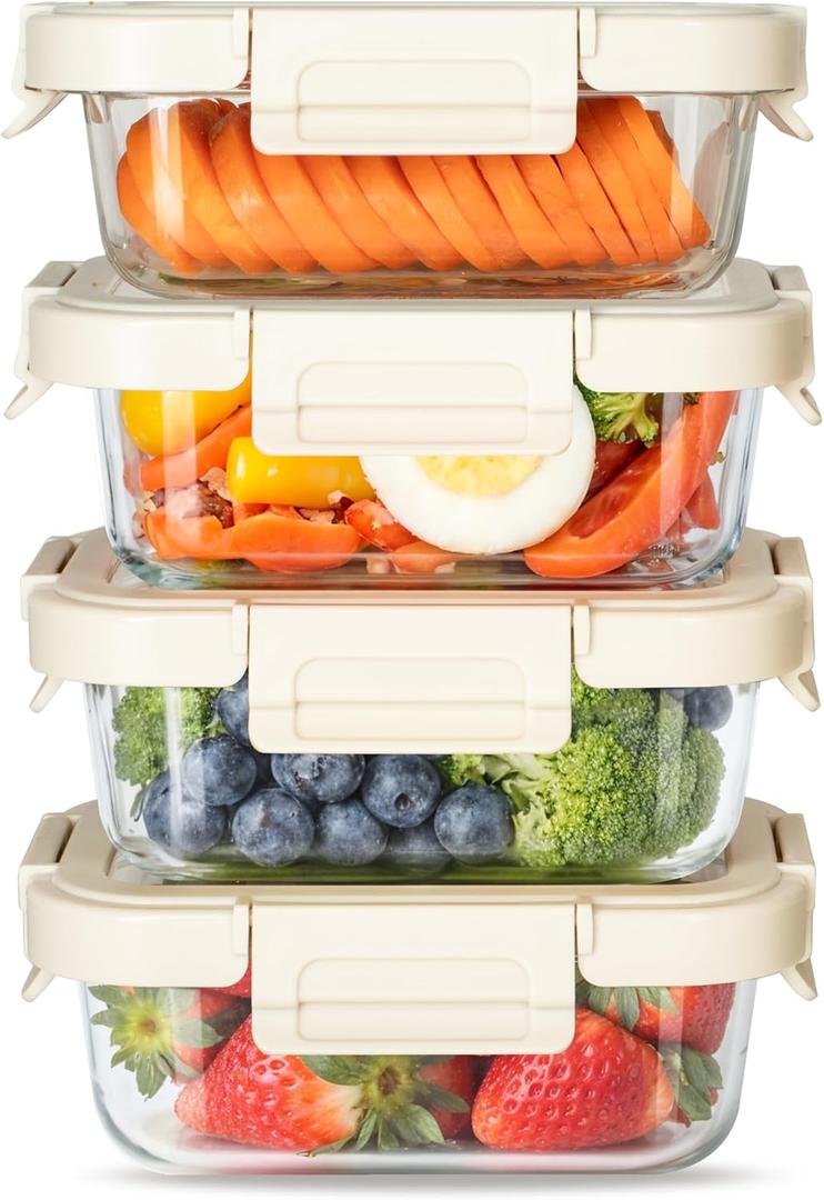 Miibox Food Meal Prep Containers with Exclusive Glass Lids, Glass Storage Containers with Lids, BPA-Free, Glass Lunch Boxes for Lunch, Pantry Organizers and Storage, Freezer to Oven Safe, Leak Proof (370 ML)