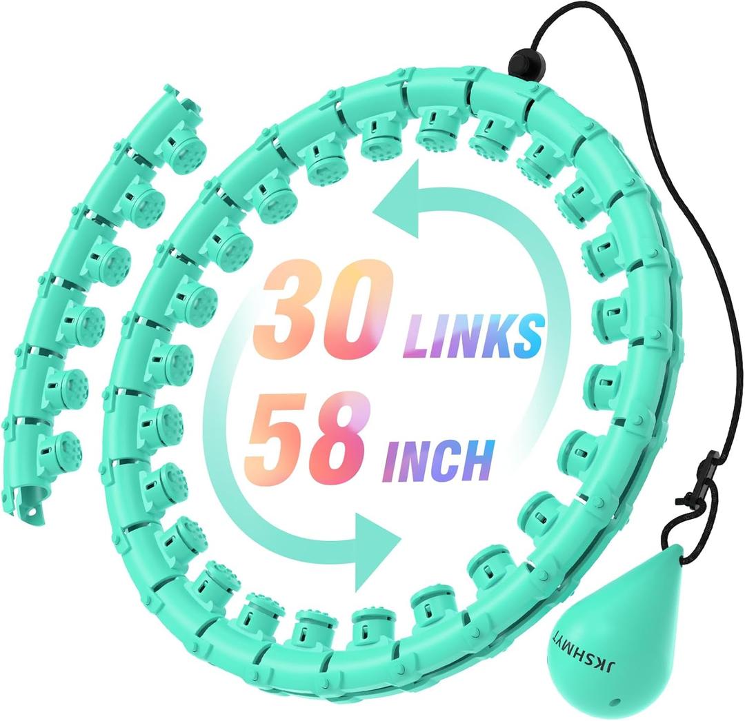 JKSHMYT Weighted Hula Circle Hoops for Adults Weight Loss, Infinity Fit Hoop Plus Size, 30 Detachable Links, Exercise Hoop for Women and Beginners (cyan)