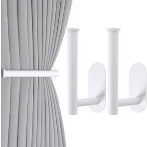 2 Pack Adhesive Curtain Holdbacks - No Drill Curtain Tie Backs & Hooks (White)