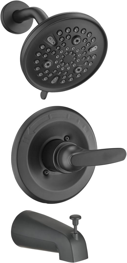 9-Setting Shower Faucet Trim Kit Compatible with Delta 13/14 Series, High Pressure 5.5" Round Rain Shower Head& Tub Handle Set, Matte Black(Valve& Catridge Not Inclued)