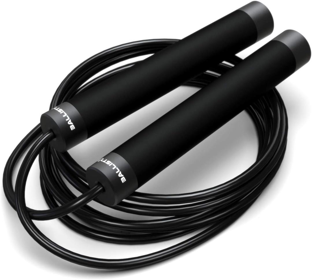 Ballistyx Jump Rope - Premium Speed Jump Rope with 360 Degree Spin, Steel Handles, Silicone Grips and 2 x Adjustable Cables - for Crossfit, Gym & Home Fitness Workouts & More (Carbon Black)