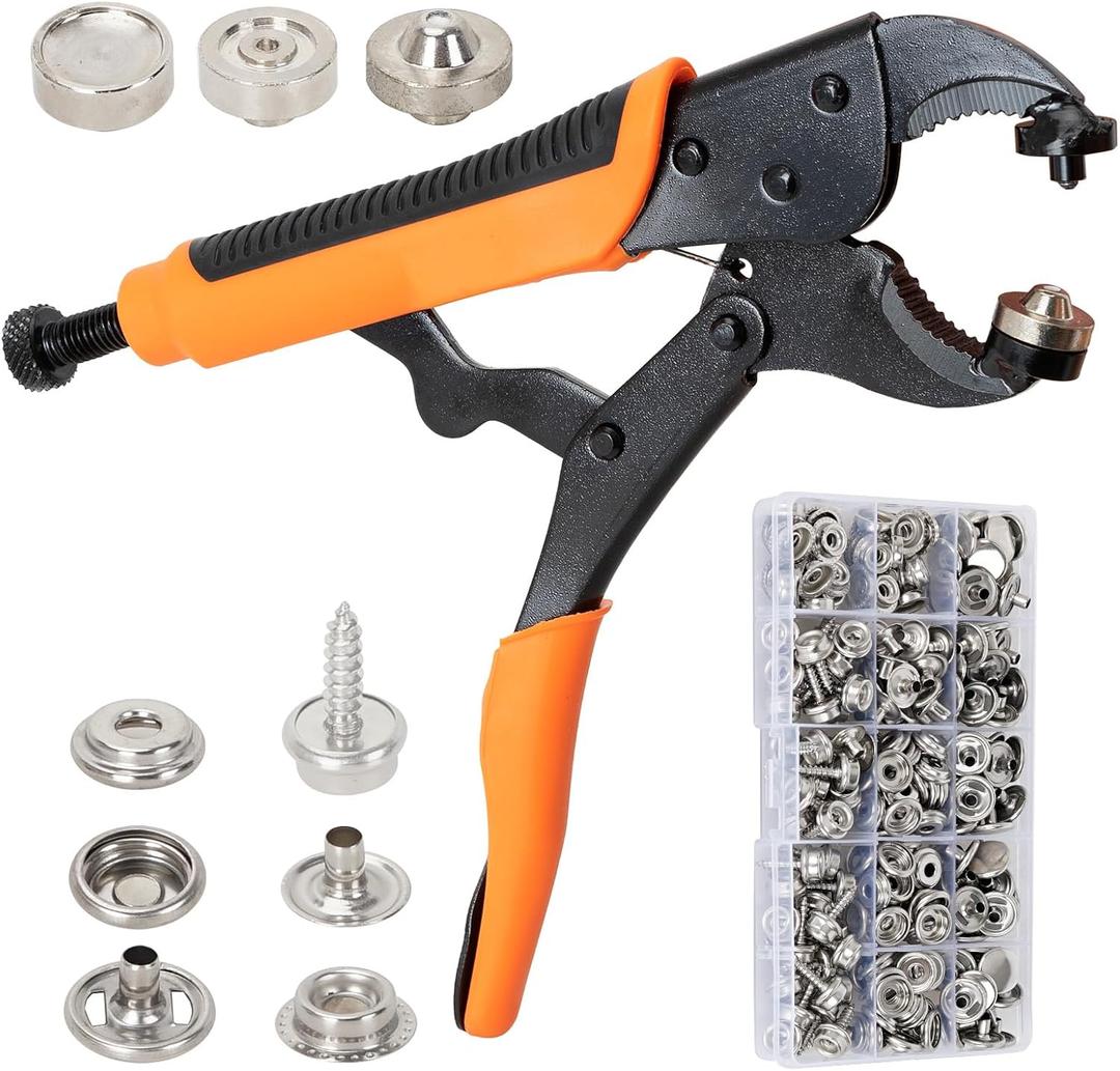 AnnYun Snap Button Kit, Heavy Duty Snap Fasteners Tools, Screw Snaps on Tools Included 1pc Snap Plier and 40 sets 15mm Stainless Snaps, Buttons Snap Fastener Tool for Boat Cover, Tarp, Canvas, Leather