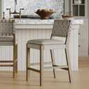 Nathan James Cohen Coastal Bar Stool, Wood Counter Height Leather Bar Stool with Back for Kitchen Island, Gray Mahogany