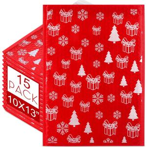 Watersay 15 Pcs Large Christmas Poly Bubble Mailers 10 x 13 Inch Christmas Padded Envelopes Self Adhesive Retailer Xmas Holiday Shipping Bags for Small Business Gift Packaging (Mixed Pattern)
