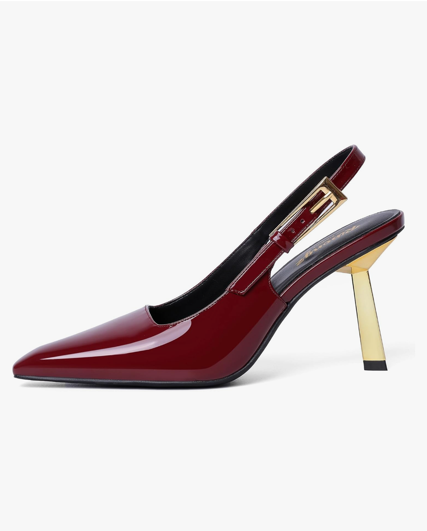 RIBONGZ Slingback Heels for Women Closed Pointed Toe Stiletto High Heels Dress Sexy Pumps Heeled Wedding Bride Prom Party Evening Dressy Shoes, 8
