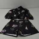 Molilove Womens 2 Piece Outfit Hawaiian Long Sleeve Button Down Shirt Shorts Tracksuit Lounge Set Shorts Set (Medium, Black)