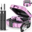 with Safety Lock for Beats Fit Pro Case Cover Protector, Carbon Fiber Material Shock-Absorbing Beats Fit Pro Earbuds Case with Keychain/Storage Box/Clean Brush/Wrist Strap - Pinkish Purple