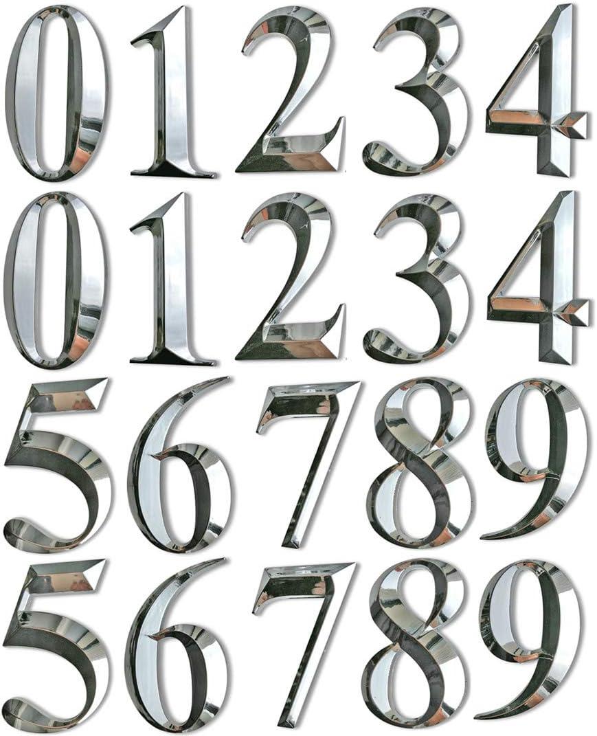 Mailbox Numbers for Post, Door Address Number Stickers for Apartment Home room, Chrome Plated, Metal Shiny, 2 Sets (Set of 10 Pcs)(20 Pcs (0 to 9), Silver)