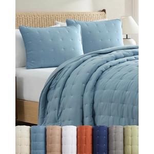 Quilt Set King Size - Lightweight Boho Bed Set - Dust Blue, 106" x 96"
3 Piece Quilt Set, Lightweight Bedspread for All Seasons, Soft, Breathable & Comfy, Summer Quilted Coverlet w/ 2 Pillow Shams