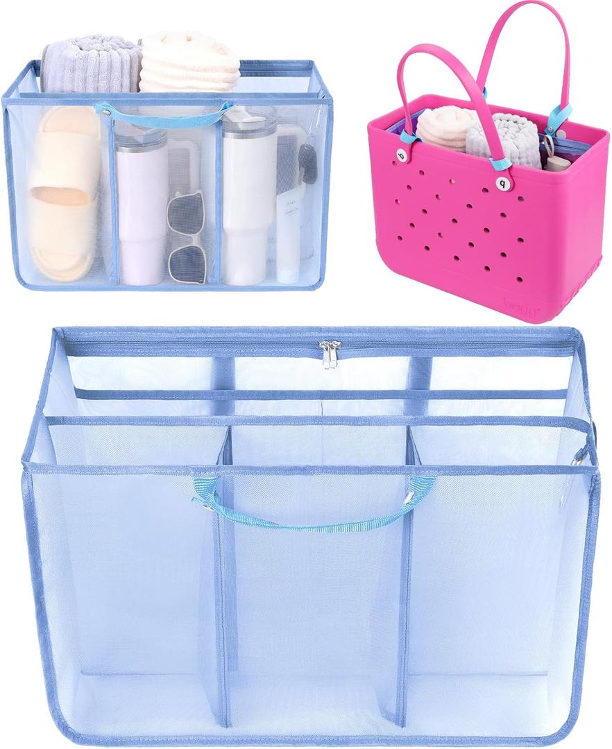 OUTXE Beach Bag Organizer Compatible with X Large Bogg Bag Accessories Inserts, Lightweight Mesh Insert Divider Pouch for Original XL Bogg Bags, Beach Tote Bags Insert for Organizing (#8-Light Blue)