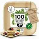 Palm Leaf Plate Bamboo Paper Disposable 6 Inch 100 Bulk Appetizer and Dessert Square Party Pack Eco Biodegradable Compostable Wooden Plates Better Than Plastic Plates By KoalaLove