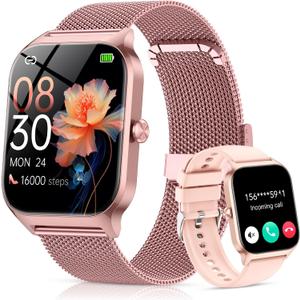 CASCHO Smart Watch for Women (2 Bands), Bluetooth Call Smartwatch with AI Voice,1.85" HD Fitness Watch,Heart Rate/SpO2/Steps/Sleep Monitor,120+ Sports Modes,IP68 Waterproof Watch for Android iOS-Rose