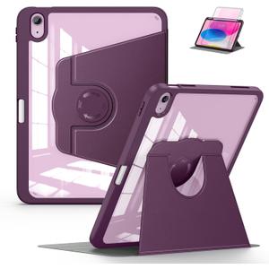 Soke Rotating Case for iPad (A16) 11th Generation 2025, iPad 10th Gen 2022 with Pencil Holder, [Shockproof + Auto Sleep/Wake] 360 Degree Rotation Clear Back for iPad 11"/10.9" - Purple
