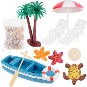 ABOOFAN 10Pcs Beach Miniature Dollhouse Decoration Beach Chair Palm Tree Miniature Ornament Kits Accessories Statues for DIY Fairy Garden Cake Topper