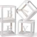 Baby Boxes with Letters, 4 Transparent Balloon for Gender Reveal Birthday Wedding Baby Shower Decorations (White)