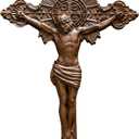 BGCOPPER Saint Benedict Crucifix Wall Cross, Wooden Jesus Cross for Wall, Catholic Crucifix for Wall, St Benedict Cross Wall Decor for Home Easter Christmas Gift (14 Inch) (13.8L" x 7.9W", Vintage)