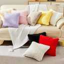 18 x 18 Black Pillow Covers Couch Throw Pillow Cases for Living Room Bed Room Faux Rabbit Fur with Rose Pattern Square Black Cushion Covers for Bed Couch Sofa Chairs