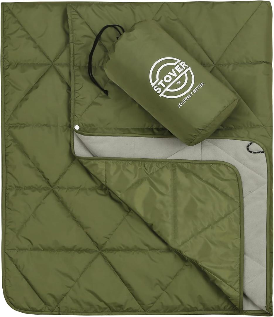 STOVER Outdoor Waterproof Fleece Travel Blanket for Camping, Picnics, Stadiums, Sports, The Beach Warm, Windproof, Compact, Lightweight & Sand-Resistant (Olive Green)