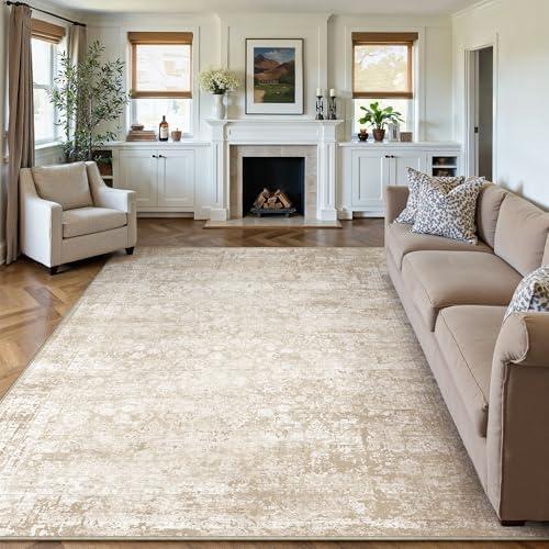 Washable Area Rug Beige Modren Neutral Living Room Bedroom Indoor Carpet Farmhuose Non Slip Low Pile Soft Under Table Throw Rug for Dining Room Office Decor