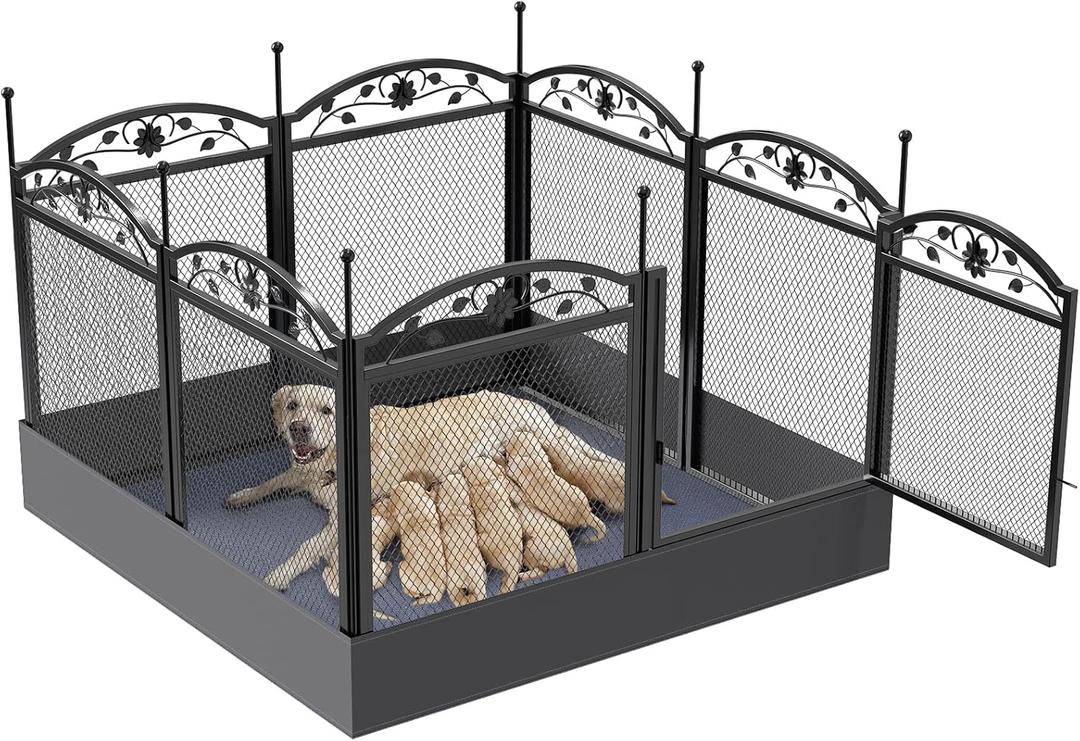BingoPaw Dog Playpen Indoor: 8 Panels 32 Tall Metal Pet Pen Puppy Whelping Box with Waterproof Bottom - Outdoor Doggy Run Fence with Door for Small Medium Large Dogs