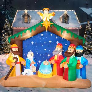 Joiedomi 8 FT Long Christmas Inflatables Nativity Scene, Christmas Blow Up Nativity Set with Build-in LEDs for Xmas Party Yard Outdoor Indoor Garden Lawn Décor