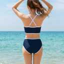 Bathing Suits for Teens Piece Adjustable Shoulder Strap Color Block Deep Blue Girls Swimsuits Size 13-14 (Blue)