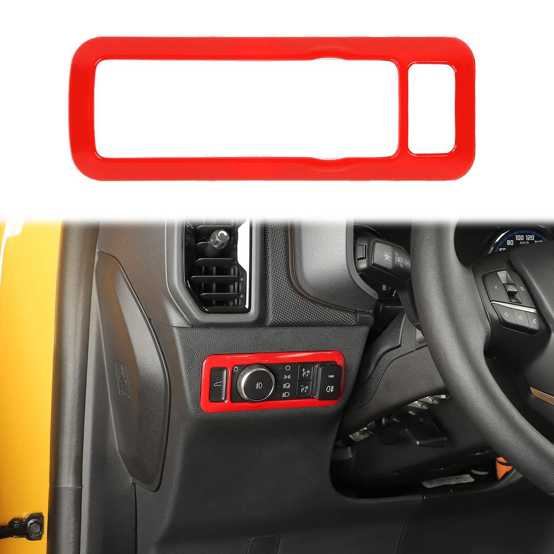 for Bronco Headlight Switch Panel Trim Cover for Bronco/Bronco Sport 2021-Present for Mustang 2024-Present Red Interior Accessories