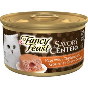 Purina Fancy Feast Savory Centers Gourmet Wet Cat Food Pate With Chicken and Gravy Center, (Pack of 24) 3 oz Cans, BBD MAR 2028