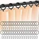 100 Pcs 1.26 Inch Metal Drapery Curtain Rings with Eyelets and 100 Pcs Pin Hooks Black Curtain Rings with Hooks for Shower, Window, Door Drapes Curtains