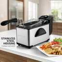 OVENTE Electric Deep Fryer 2 Liter Capacity, 1500 Watt Lid with Viewing Window and Odor Filter, Adjustable Temperature, Removable Frying Basket and Easy to Clean Stainless Steel Body, Silver FDM2201BR