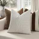 YCOLL Farmhouse Pillow Covers 18x18, Modern Accent Square Throw Pillow Covers Set of 2, Black and Beige Striped Patchwork Linen Decorative Pillows Cushion Covers for Couch Chair Bedroom Home Decor