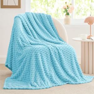 BEDELITE Fleece Blanket - 3D Jacquard Decorative Light Blue Throw Blankets for Couch & Bed, Soft and Cozy Warm Plush Fluffy Blanket All Seasons Suitable, 50x60Inches