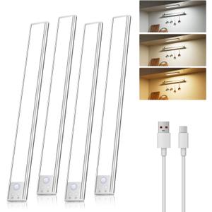 Diomart Under Cabinet Lights Wireless, Motion Sensor LED Closet Light Rechargeable, Motion Sensor Light Indoor Stick on Under Counter Lights for Kitchen, Stairs, 4 Pack