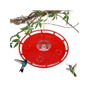 Hummingbird Feeder, 12oz Plastic Disc Hummingbird Feeders for Outdoors Hanging, Leak-Resistant Nectar Feeder with 5 Ports, Easy Clean & Refill, Built-in Ant Moat for Garden (1, RED)