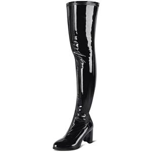 girgod Thigh High Boots for Women Sexy Pointed Toe Over The Knee Boots Cosplay Dance Party Patent Leather Chunky Heels GOGO Knee High Boots 6.5