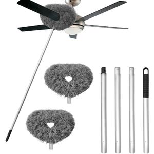 Ceiling Fan Cleaner Duster, Reusable Microfiber Ceiling Fan Blade Cleaner Duster with Extendable Long Handle Removable 13 to 48 in for Cleaning Bookshelves, Door & Window Top (Gray)