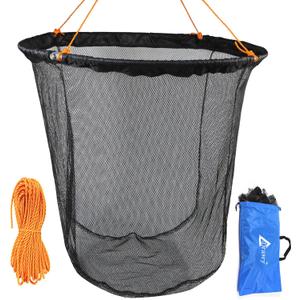 Drasry Foldable Bridge and Pier Fishing Landing Net - High Load-Bearing Aluminum Ring Drop Net for Saltwater Freshwater - Collapsible Basket With 49.2 FT Rope (31.5*31.5*29.5 IN, black)