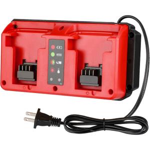 18V Battery Dual Charger Station 2 Port Compatible with Milwaukee M18 18V Battery, Mini Multi-Voltage Charger Input 100-240V (red)