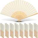 Yinkin 24 Pack Folding Fans Bamboo Handheld Folded Craft Hand Japanese Chinese Fans for Weddings Bridal Dancing Church DIY Decoration Women Gift Party Favors (Cream)