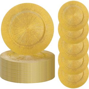Henilosson 50 Pcs Pearlescent Gold Charger Plates Bulk 13 Inch Plastic Wedding Chargers Decor Floral Decorative Reusable Plates Charger for Wedding Party (50, PEARLESCENT GOLD)