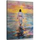 Pink Jesus Wall Art Jesus Walking On Water Wall Decor God Christian Painting Poster Religious Biblical Picture Print Artwork for Living Room Bedroom Church Decoration Home Decoration (16x24in Canvas)