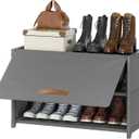 Shoe Rack, 3 Tier Shoe Storage Cabinet with Door 12 Pair Plastic Shoe Shelves Organizer for Closet, Entryway, Hallway, Bedroom, Grey