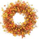 22 Inch Fall Wreaths for Front Door Artificial Orange Eucalyptus Berry Autumn Wreath with Daisy Jasmine Flowers Farmhouse Fall Flower Wreath for Front Door Outside Indoors