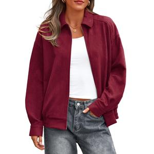 PRETTYGARDEN Faux Suede Bomber Jacket Women Fall Fashion 2026 Casual Zip Up Oversized Trendy Winter Clothing Outerwear Coats (Burgundy,Small) (S)