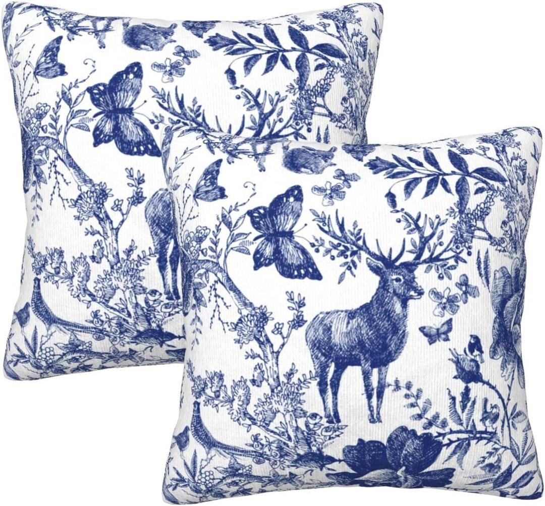 Chinoiserie Deer Throw Pillow Covers Set of 2 Couch Pillow Case Decoration Cushion Covers for Sofa Home Living Room Bedroom Outdoor 18X18 Inch