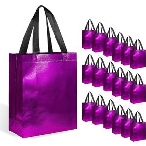18-Pack Purple Reusable Gift Bags with Handles, Bulk Goodie Bags for Valentines Day, Baby Shower, Birthday, Party Favors, Wedding, Holiday Goodie | 8x4x10 Inches | 18 Premium Purple Bag | Eco-Friendly