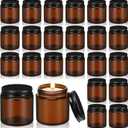 Zhehao 24 Pcs Glass Candle Jars with Lids Bulk, Round Empty Candle Container Tins, Dishwasher Safe and Leakproof DIY Crafts(Amber,Black,4 oz)