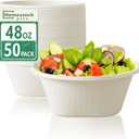 48 Oz Bowls Disposable - Heavy Duty Compostable Paper Bowls, Microwave Safe Large Bowls, Ideal for Restaurant Catering, Salads, Buffets & Eco-Friendly Use - 50 Pack [White]