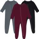 Baby Boy Footed Pajamas with Mittens,Rayon Made from Bamboo Sleepers, 2 Way Zipper Long Sleeve Pjs (12-18 Months, Maroon-black-sliver)