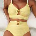 Herseas Womens 2 Piece Bikini Sets High Waisted Metal Ring Textured Swimsuit 2026 Summer Bathing Suits Beach Swimwear, M